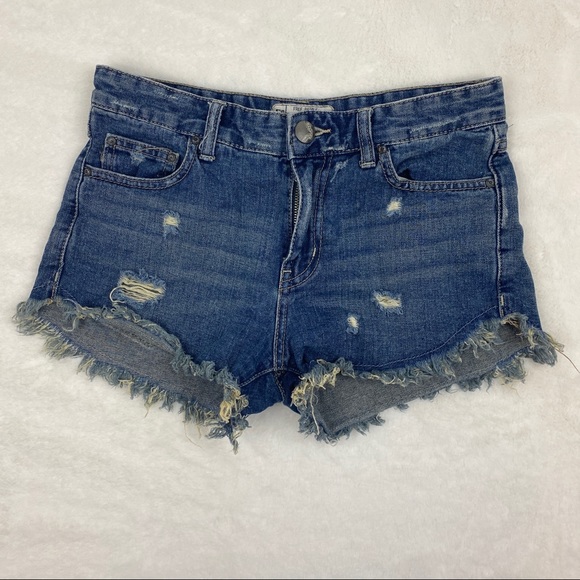 Free People Denim Shorts Size 25 Cut Offs Frayed Distressed 100% Cotton Midrise - Picture 1 of 5